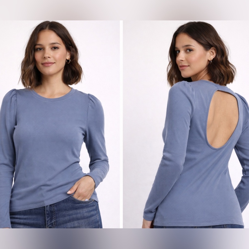 GAP Ribbed Open Back Long Sleeve Top- Periwinkle Blue
